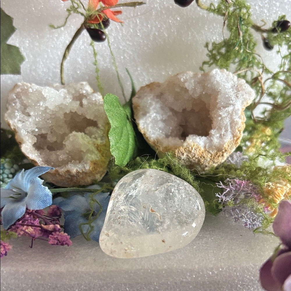 Clear Quartz Crystal and a cracked geode